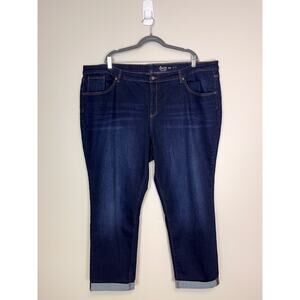 Denim & Co. Denim 5-Pocket Cuffed Girlfriend Jeans Dark Wash Plus 28 A309727